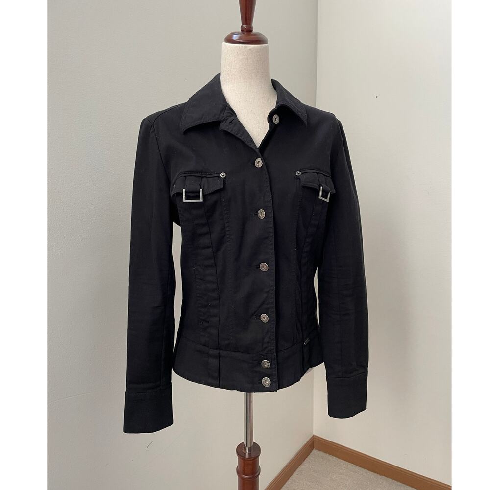 y2k Bianca Nygard Utility Jacket Womens 12 Black Cargo Silver Hardware Canvas